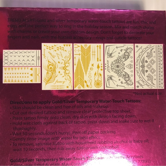 NWOT Gold & Silver Temporary Tattoo Kit - Picture 7 of 13